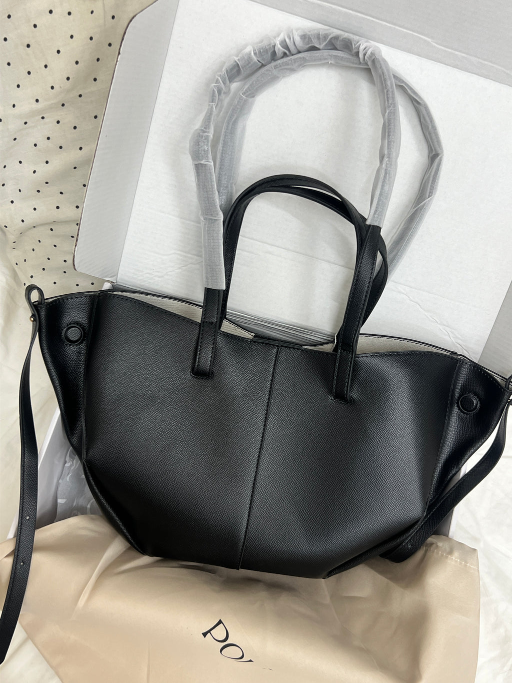 Polène Cyme Small Tote Bag – Black (With Pouch)