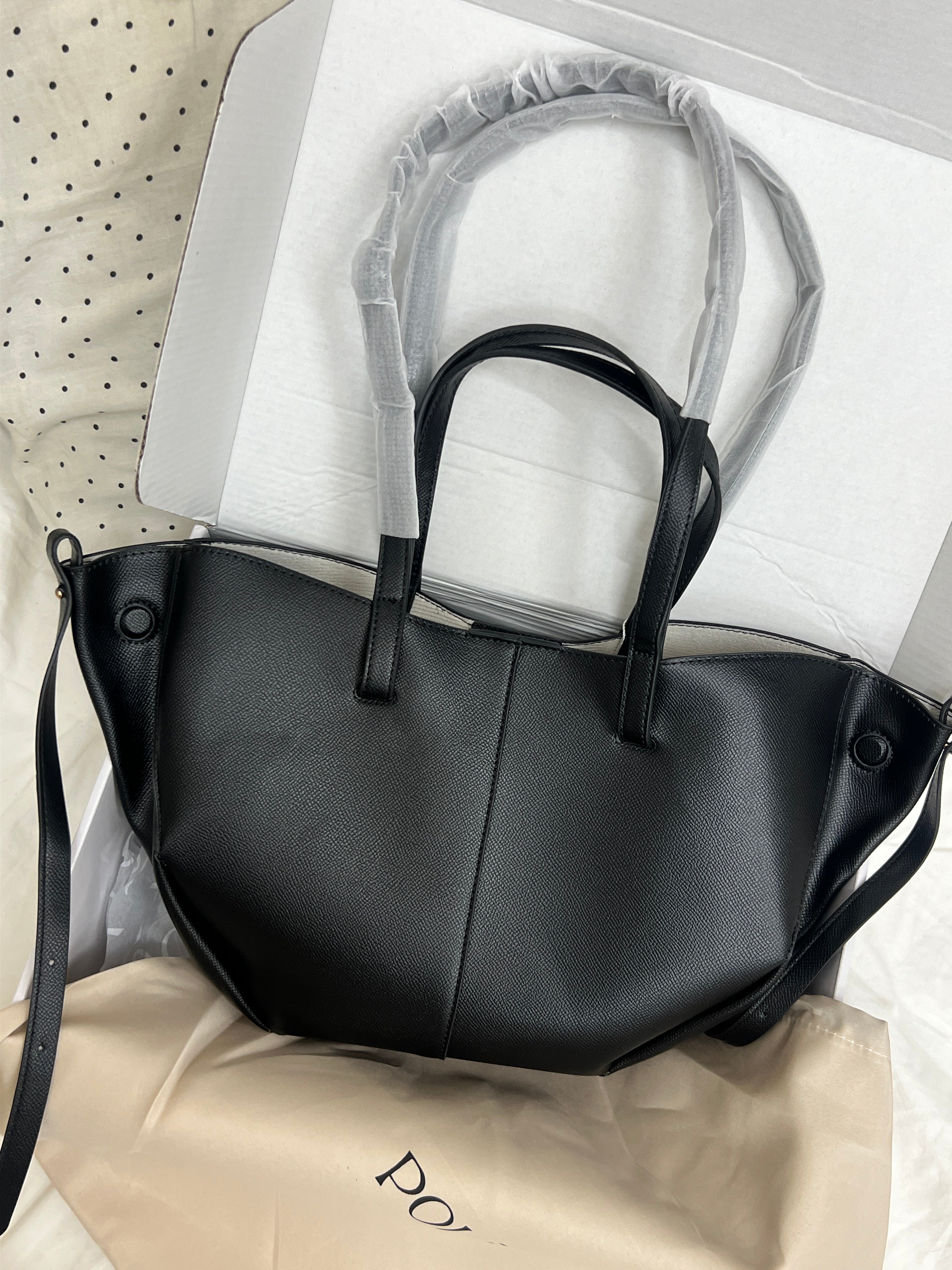 Polène Cyme Small Tote Bag – Black (With Pouch)