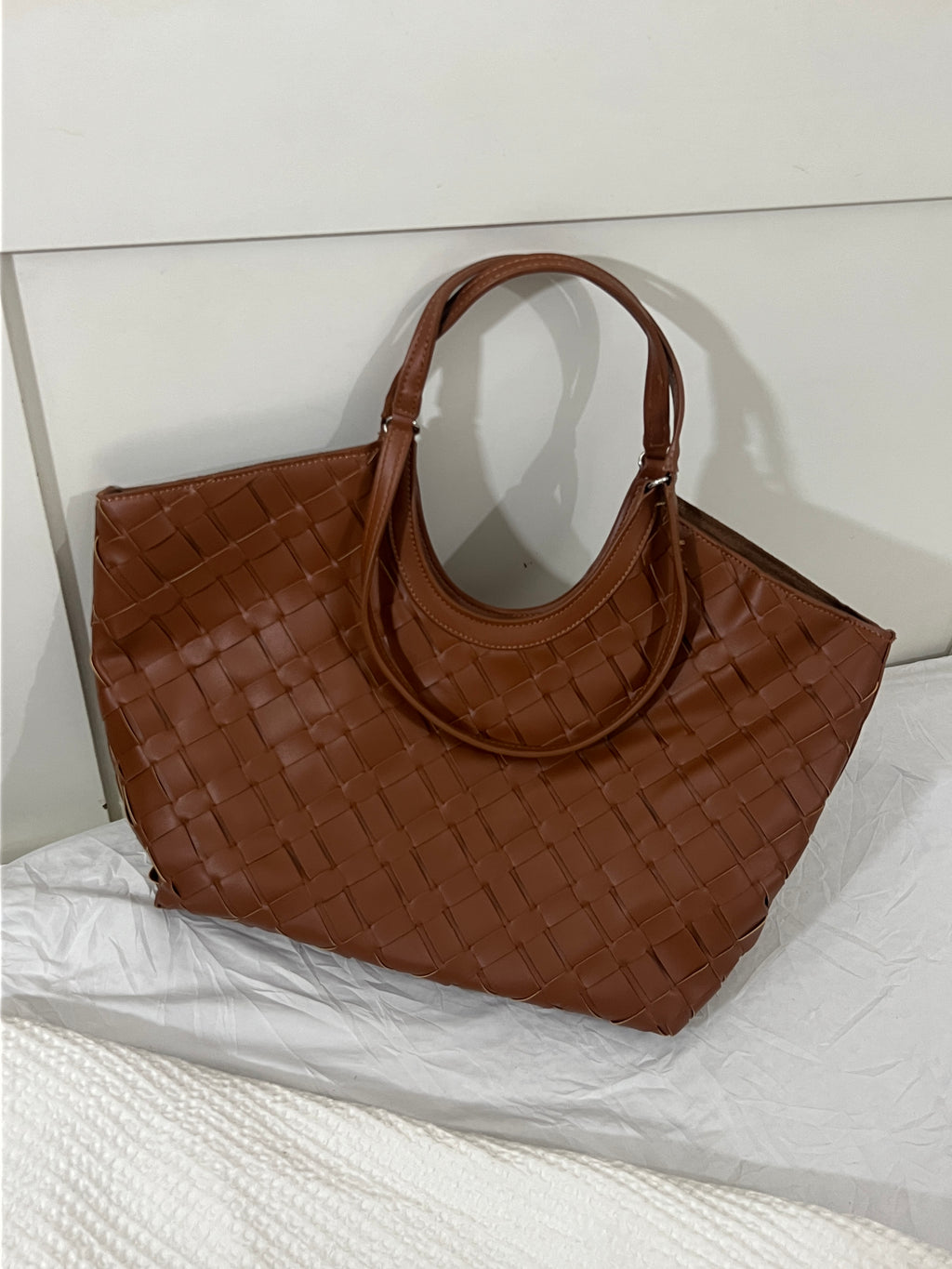 CHARLES & KEITH Ivette Woven Tote Bag - Chocolate