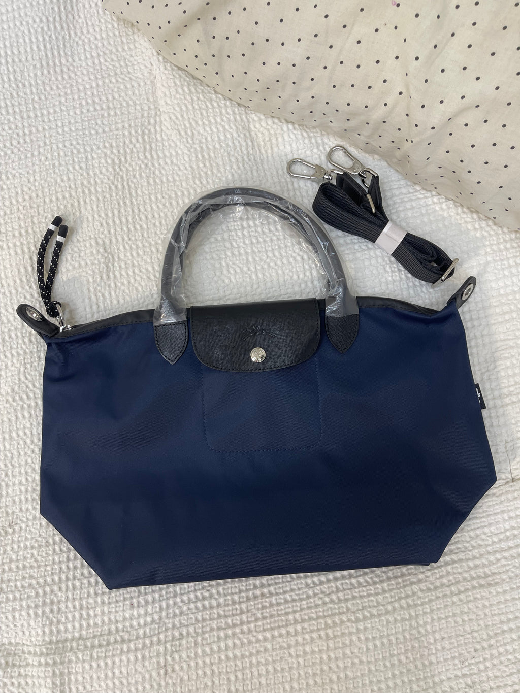 Longchamp Inspired Crossbody - Navy Blue (Medium With Logo & Strap)