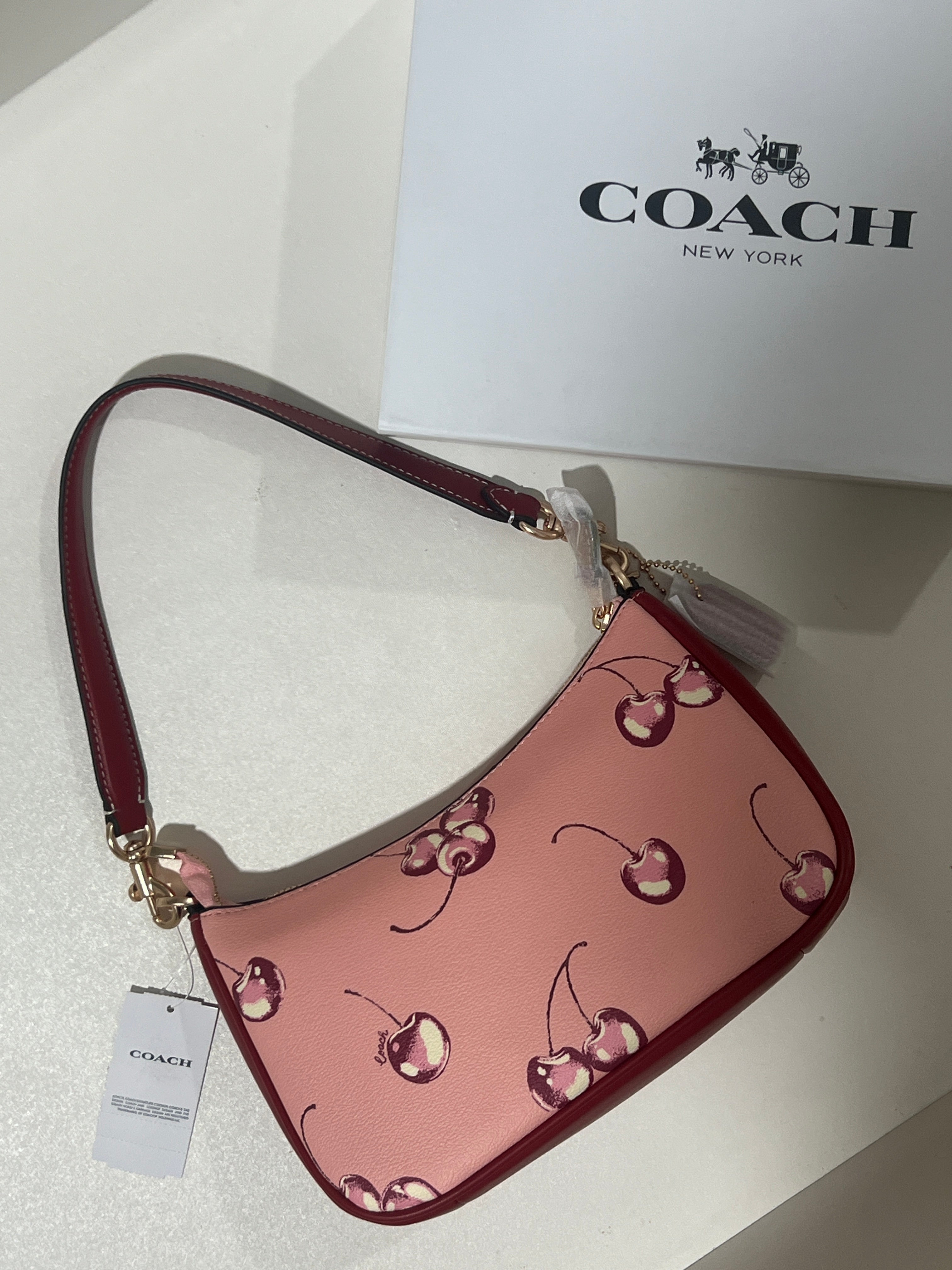 Coach Teri Cherry Pink Shoulder Bag (with Box and long strap)