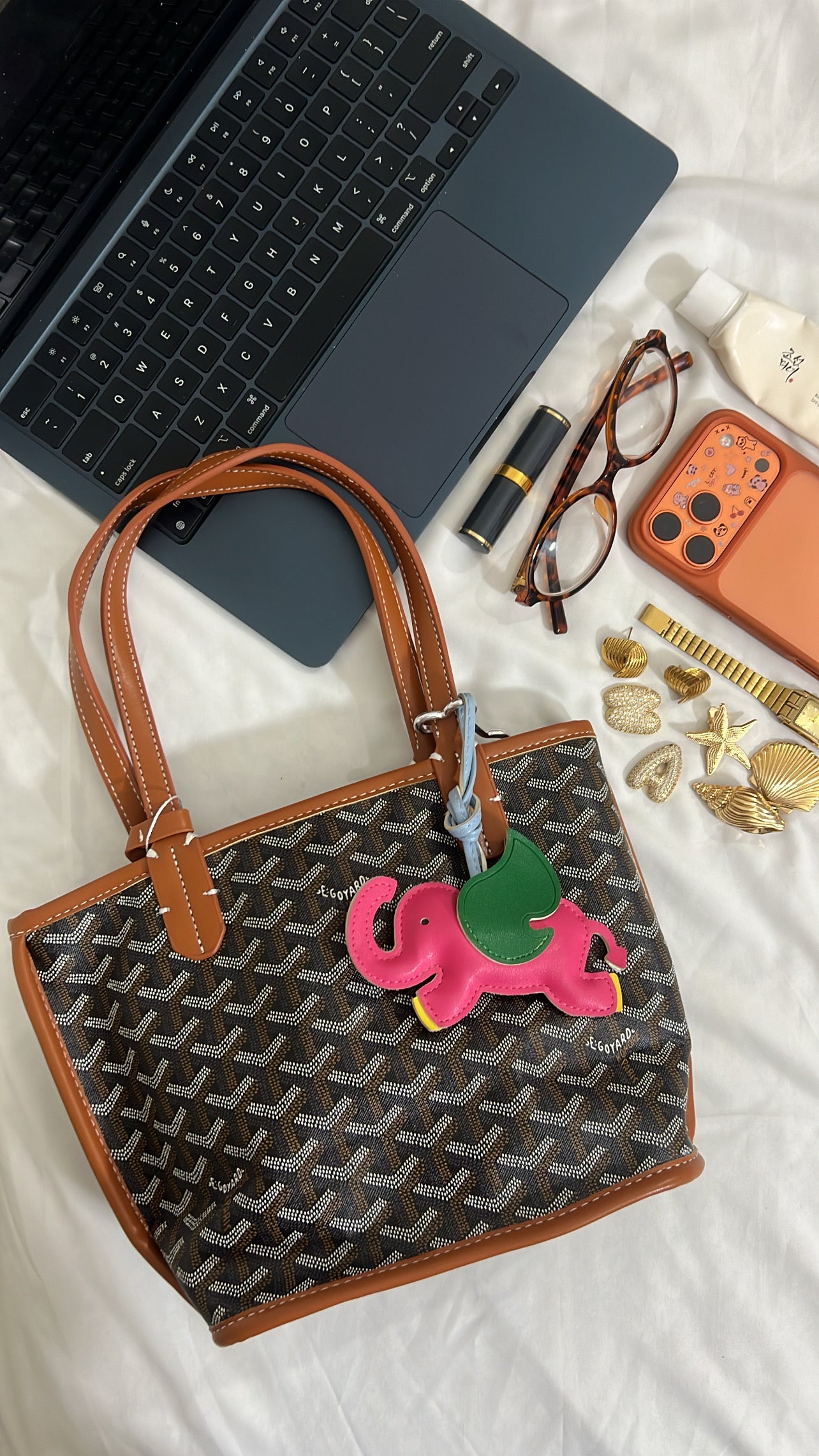 Goyard Tote Bag - Black with brown (Medium with Pouch)