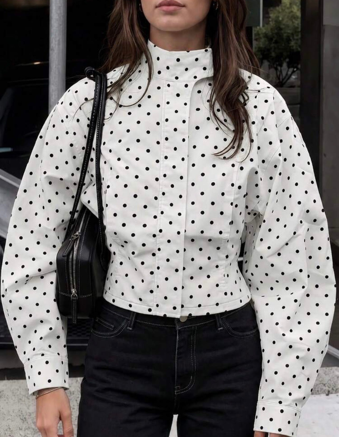 Viral Polka Dot Print Shoulder loose Style Jacket White Casual Everyday