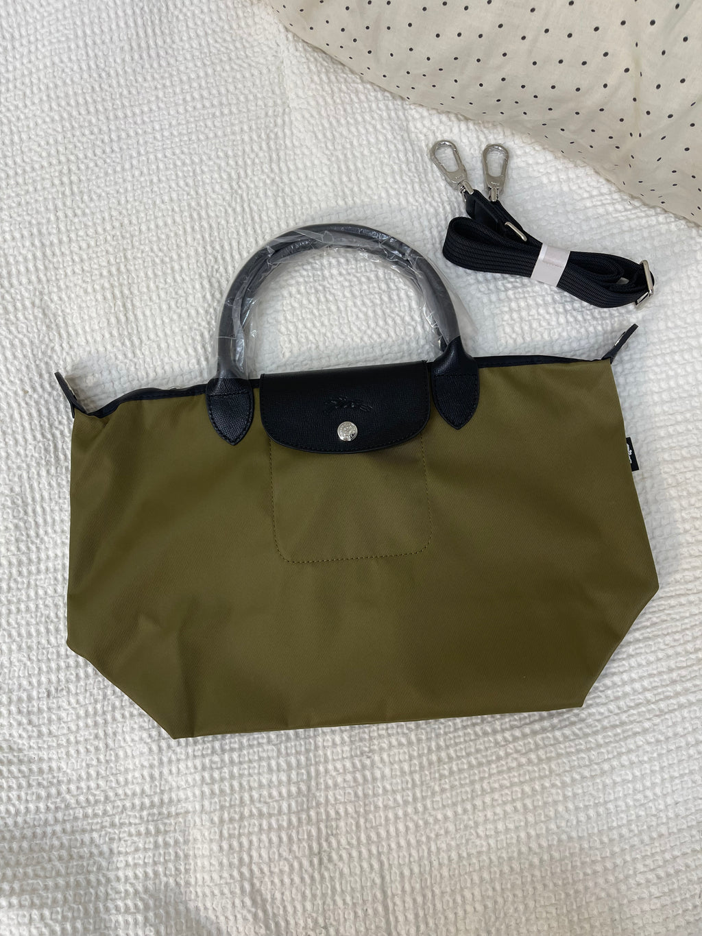 Longchamp Inspired Crossbody - khaki Green (Medium With Logo & Strap)