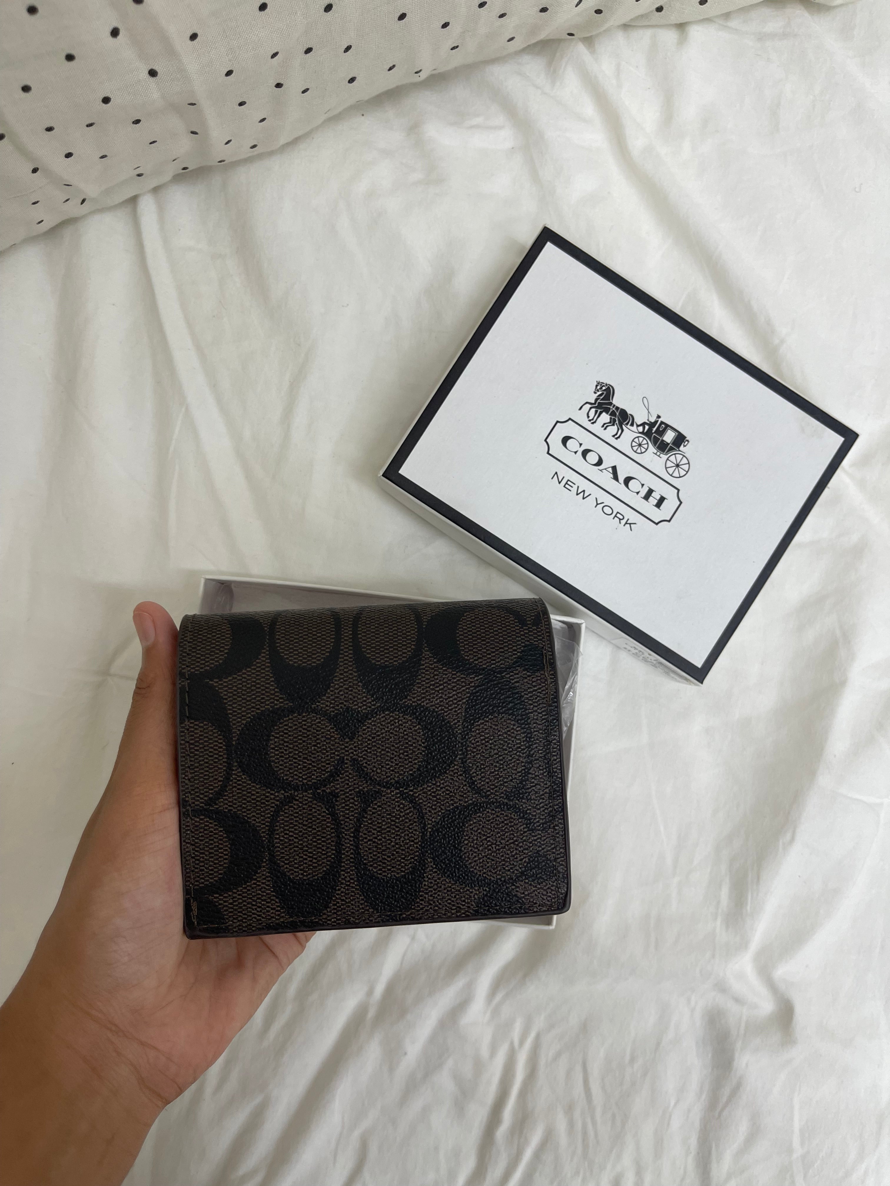Coach Signature Small Zip Wallet – Charcoal Black