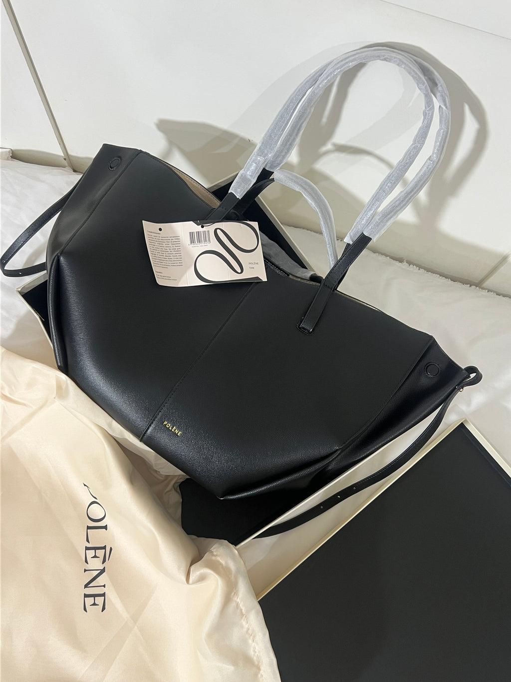 Polène Cyme Small Tote Bag – Black (With Pouch)