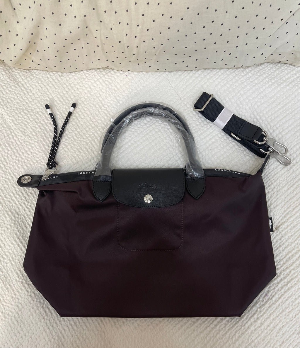 Longchamp Inspired Crossbody - Deep Plum (Medium With Logo & Strap)
