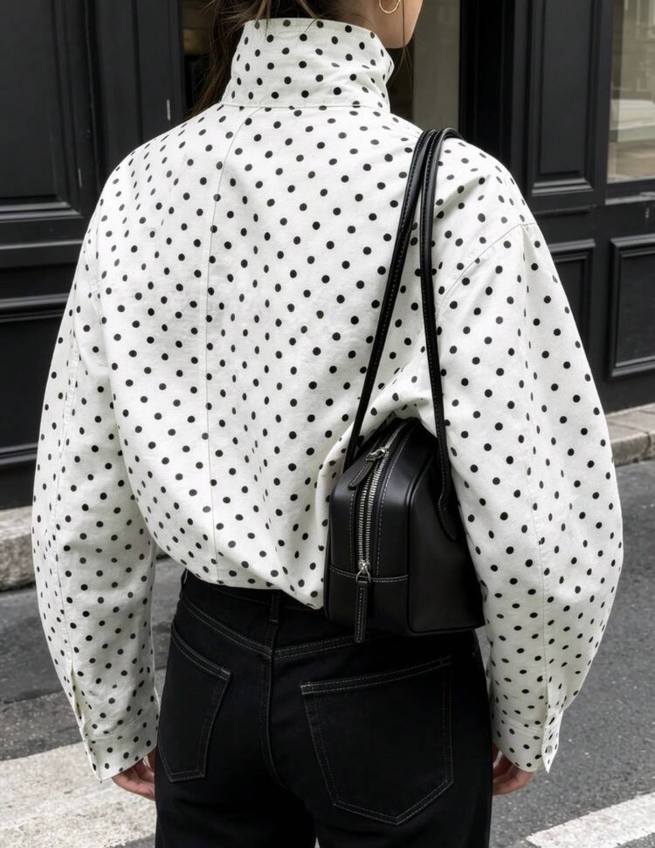 Viral Polka Dot Print Shoulder loose Style Jacket White Casual Everyday