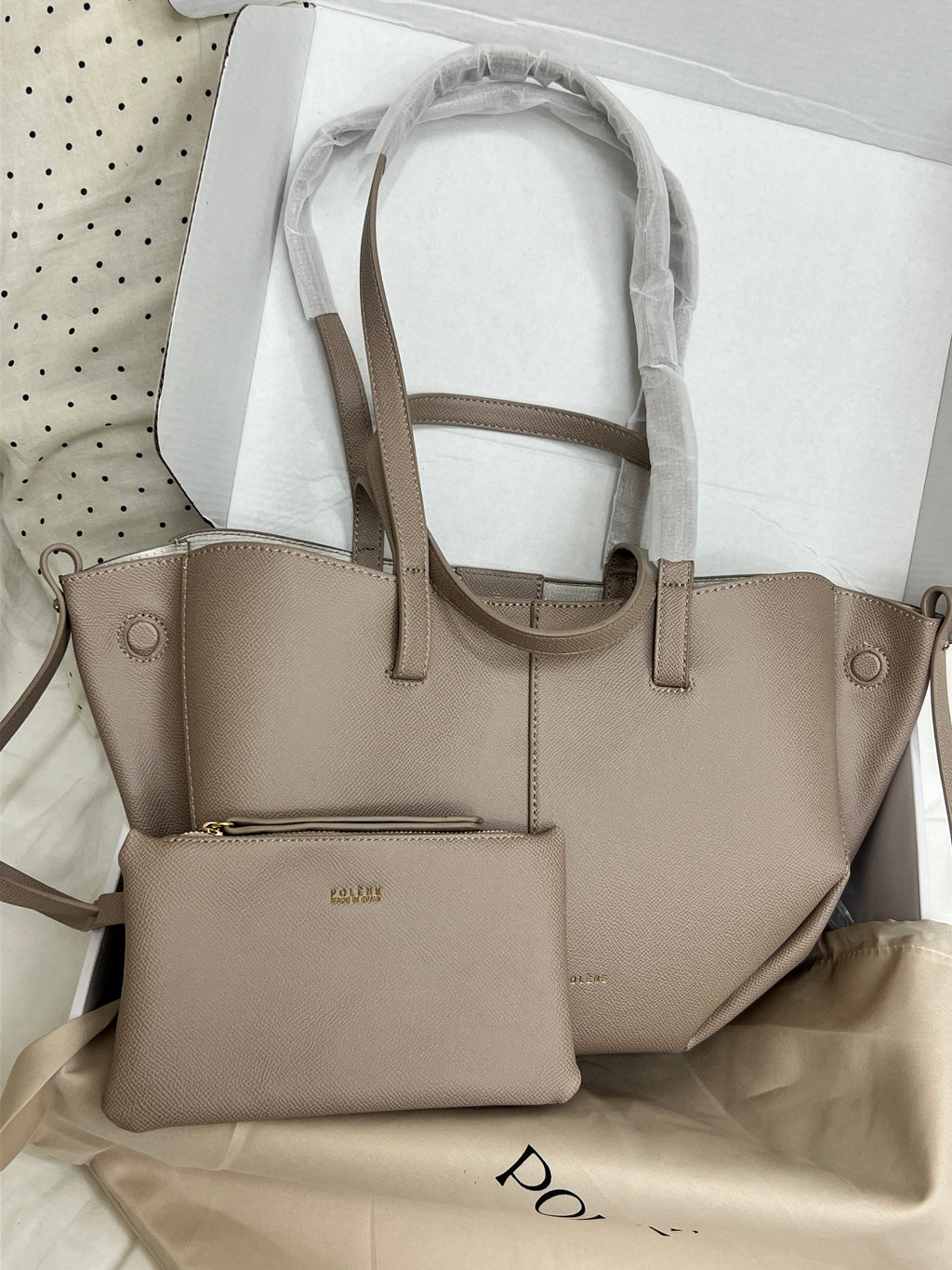Polène Cyme Small Tote Bag with Pouch – Taupe