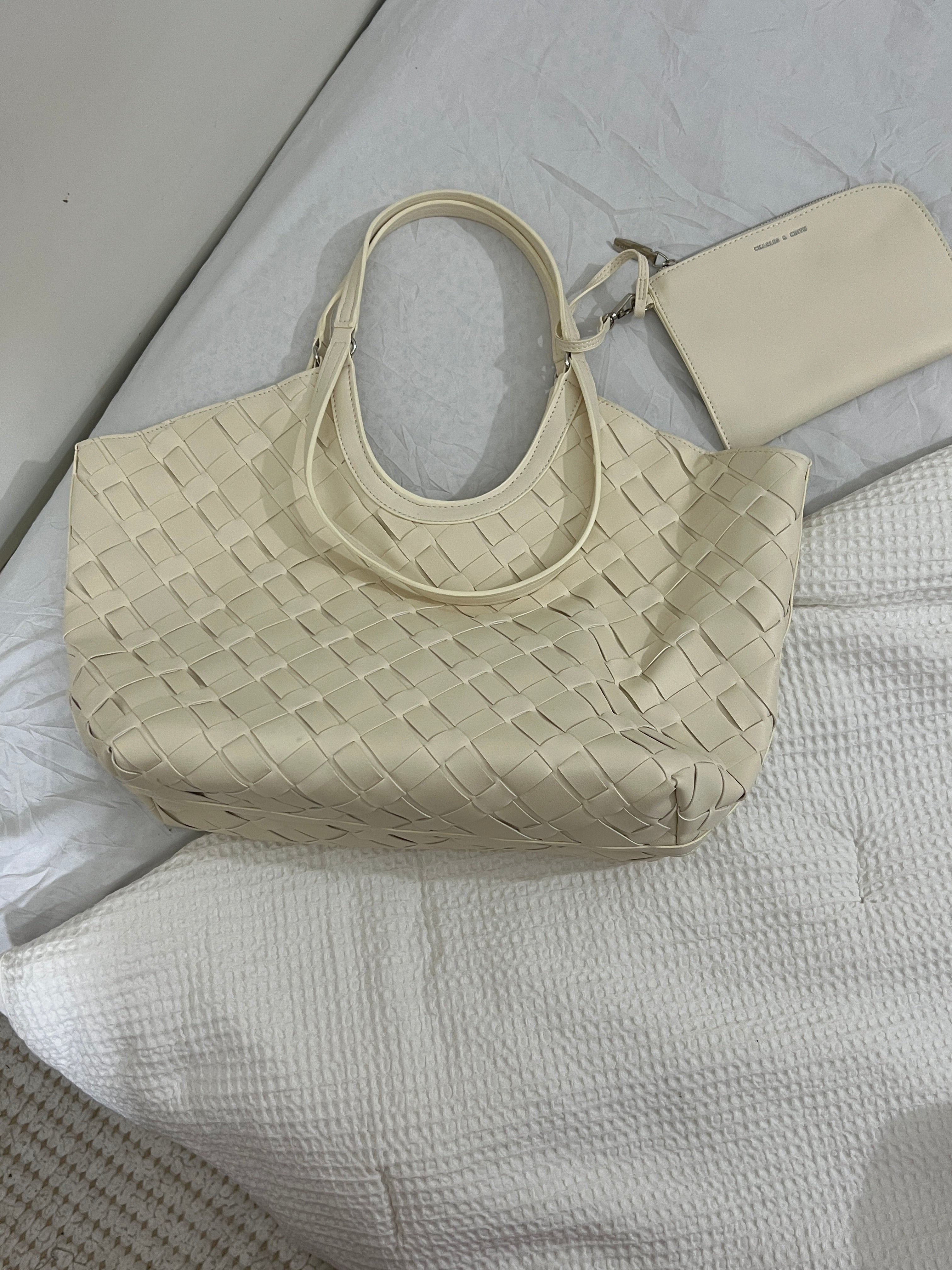 CHARLES & KEITH Ivette Woven Tote Bag - White