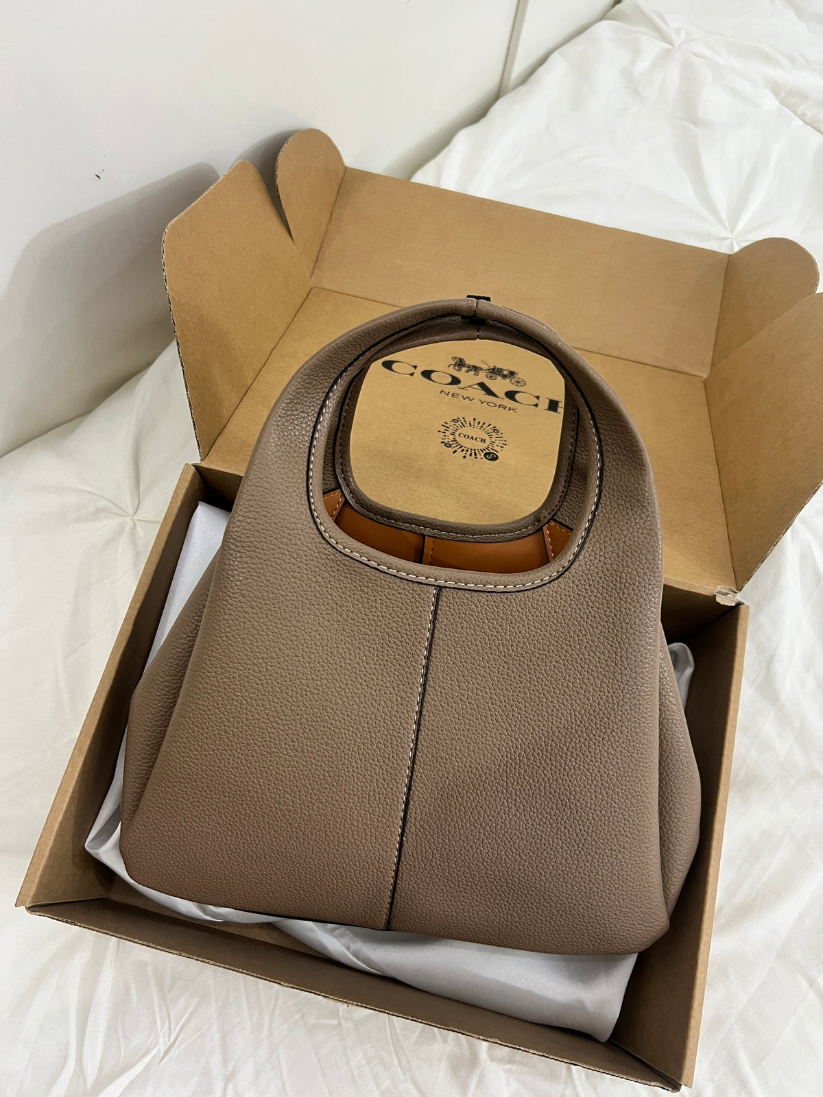 Coach Hobo Lana Shoulder Bag 23 In Signature Jacquard Taupe Leather