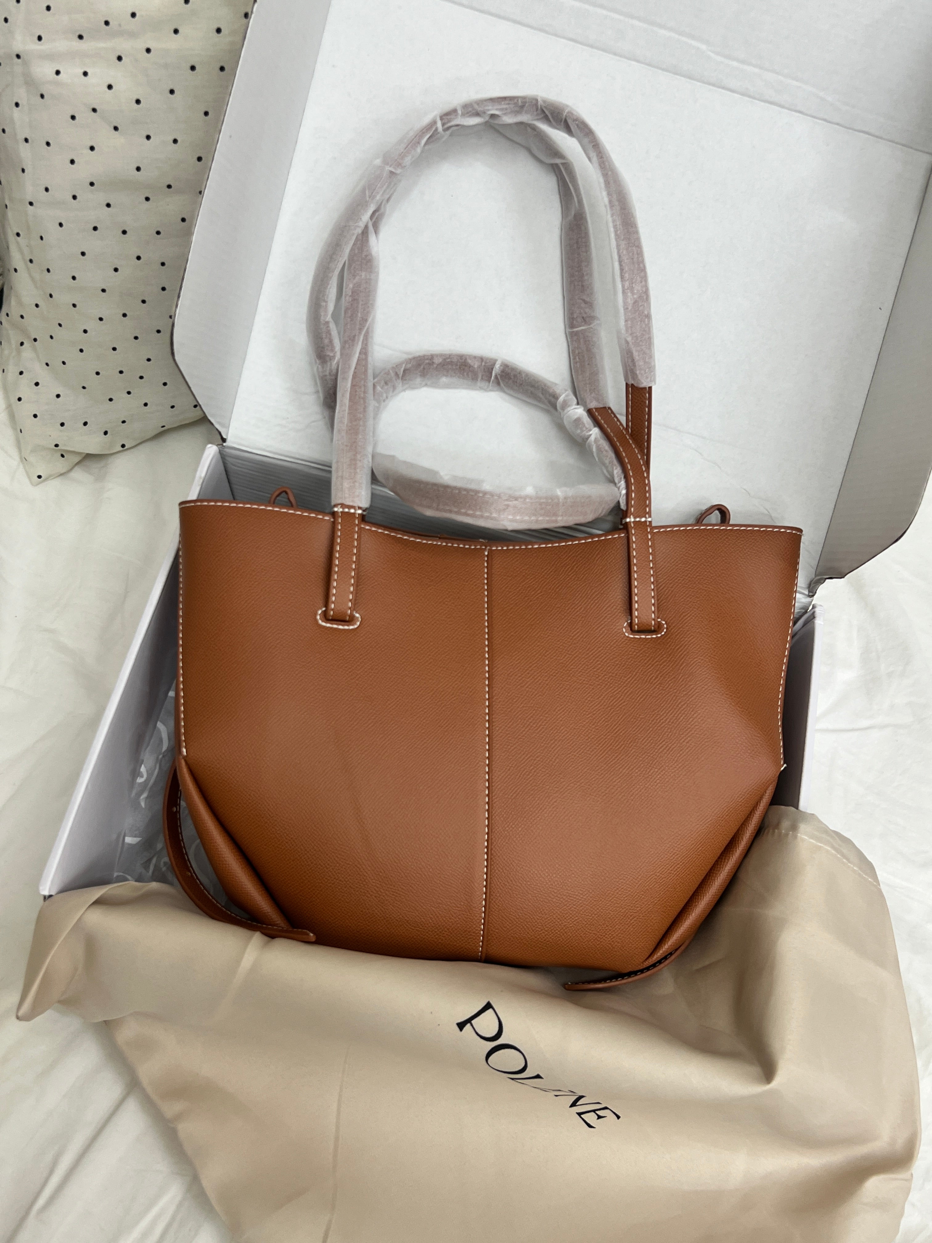 Polène Cyme Small Tote Bag – Camel Tan (With Pouch)