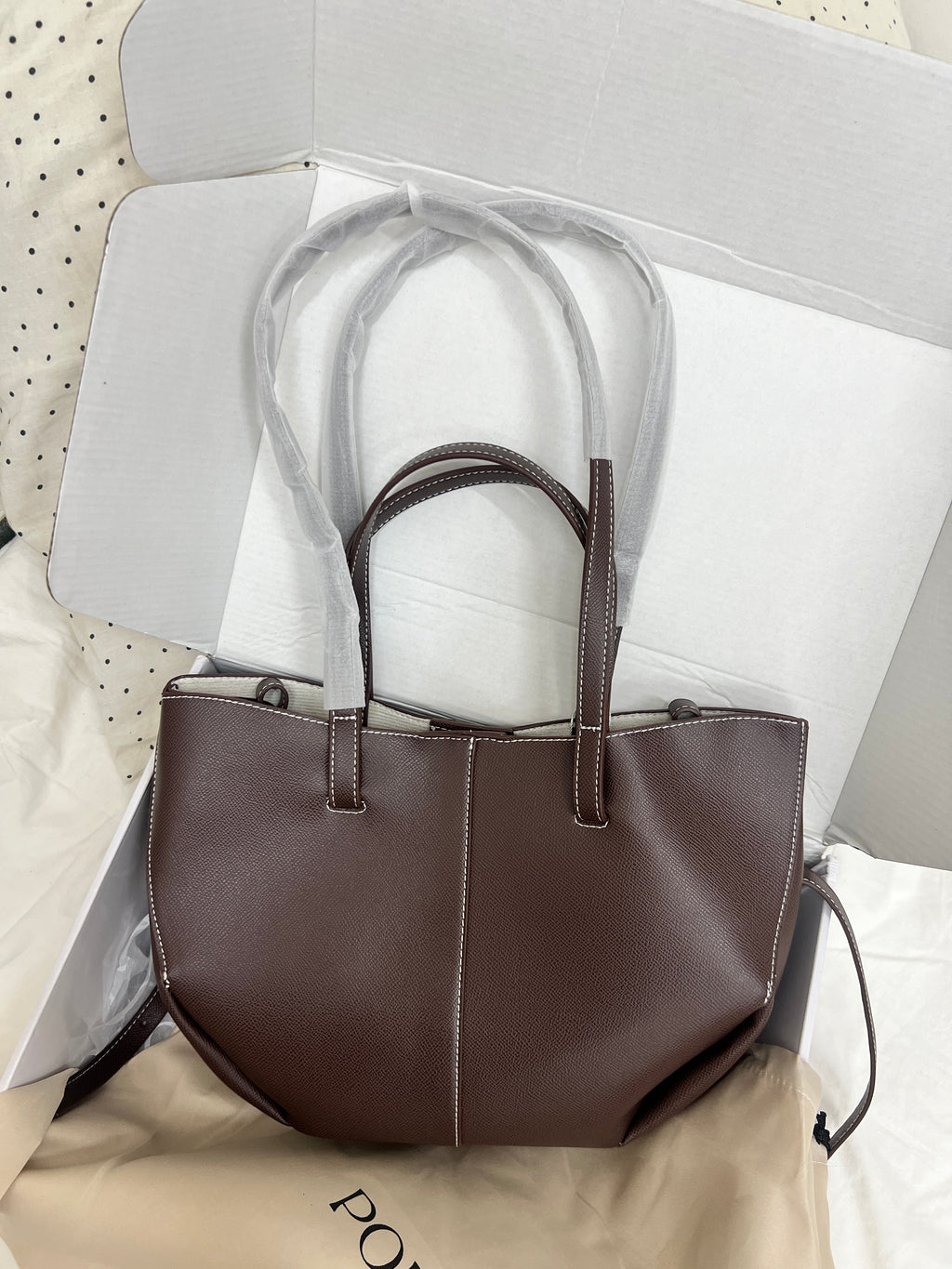 Polène Cyme Small Tote Bag with Pouch – CHOCOLATE BROWN