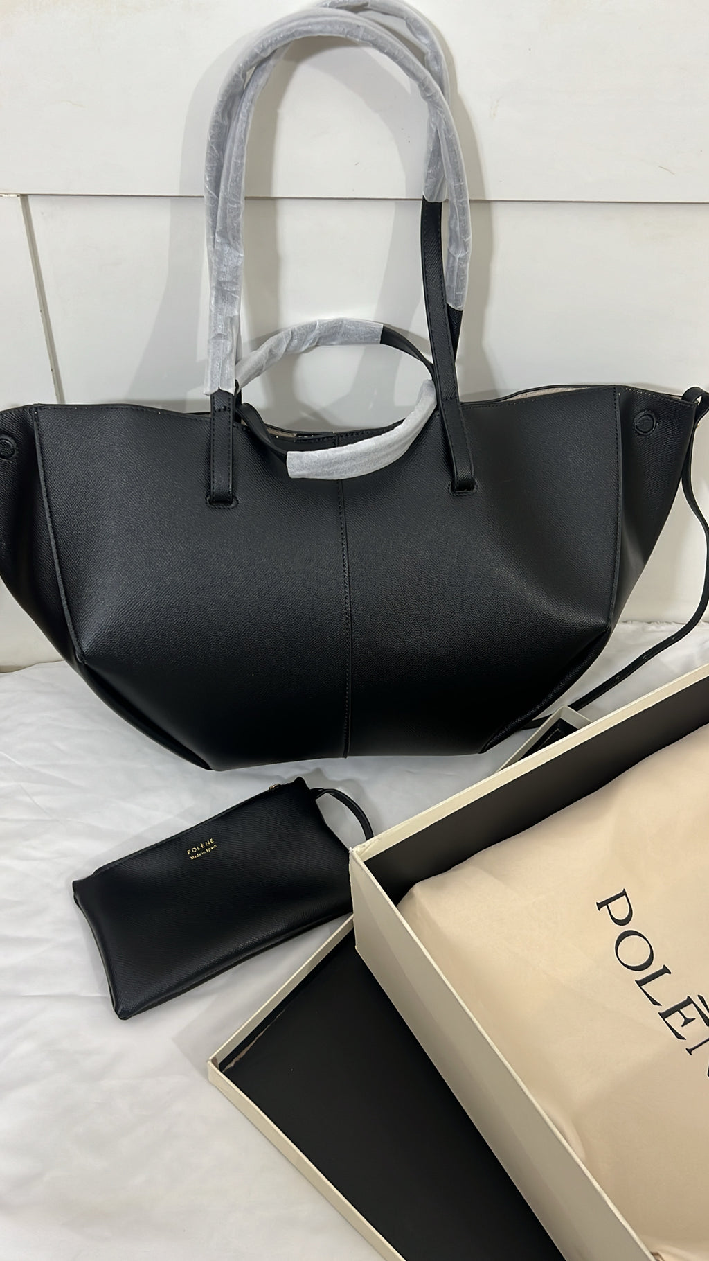 Polène Cyme Small Tote Bag – Black (With Pouch)