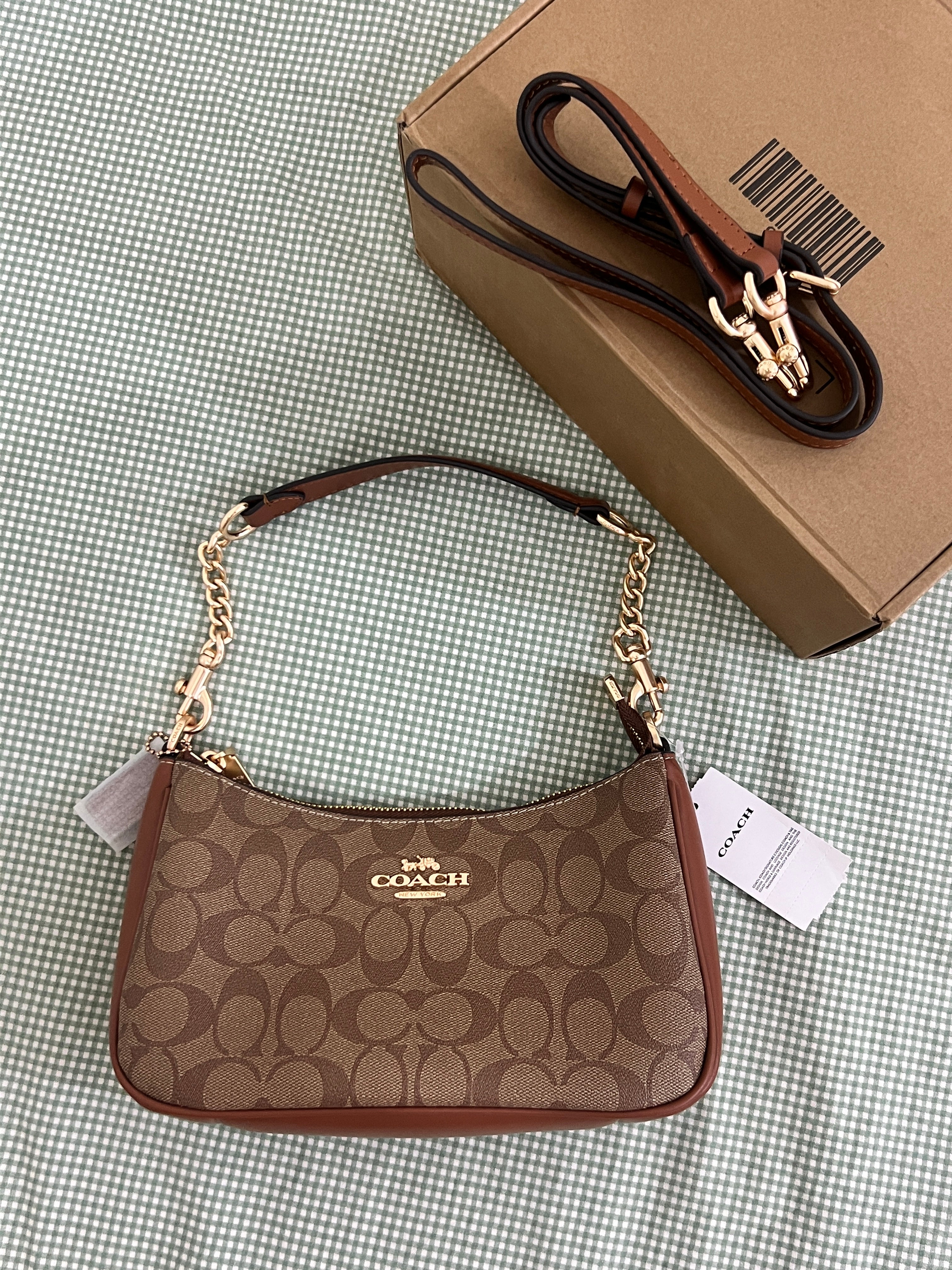 極美品！！Coach Signature Shoulder bag Brown Coach Teri Brown Shoulder Bag (with Box and long strap) – Her