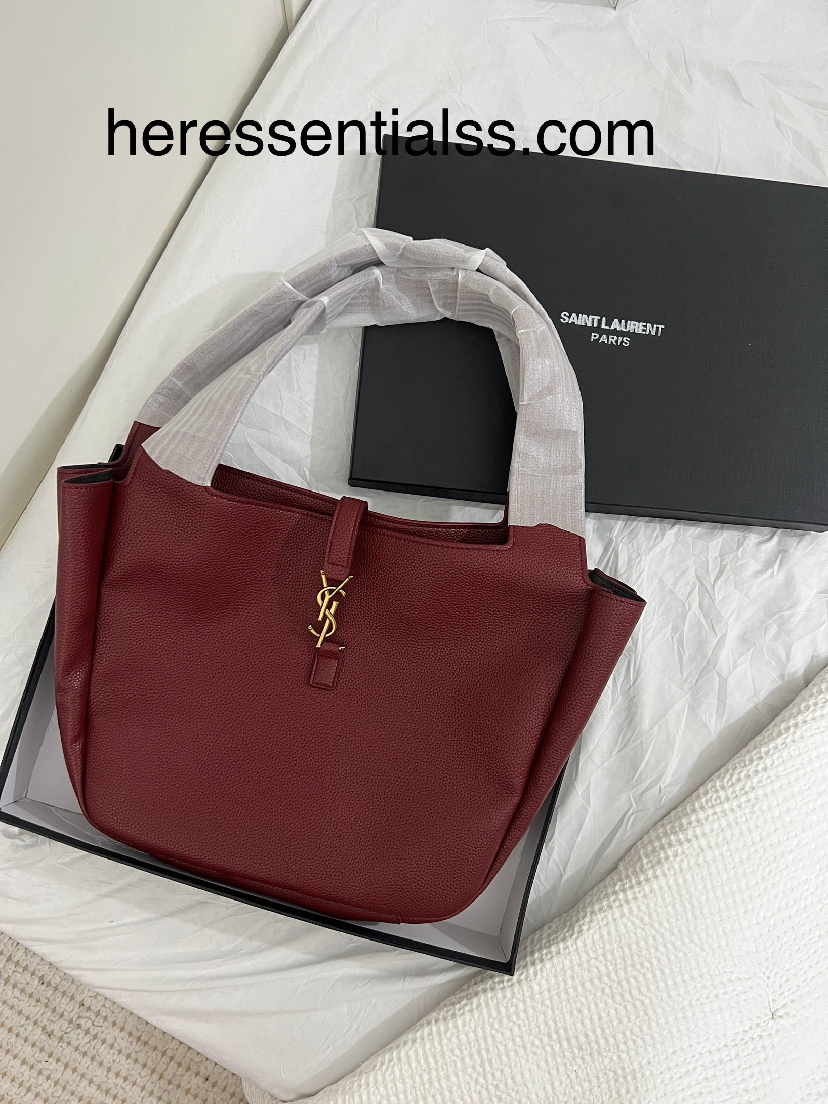 YSL INSPIRED TOTE BAG IN BURGUNDY ( WITH BOX AND MINI POUCH )