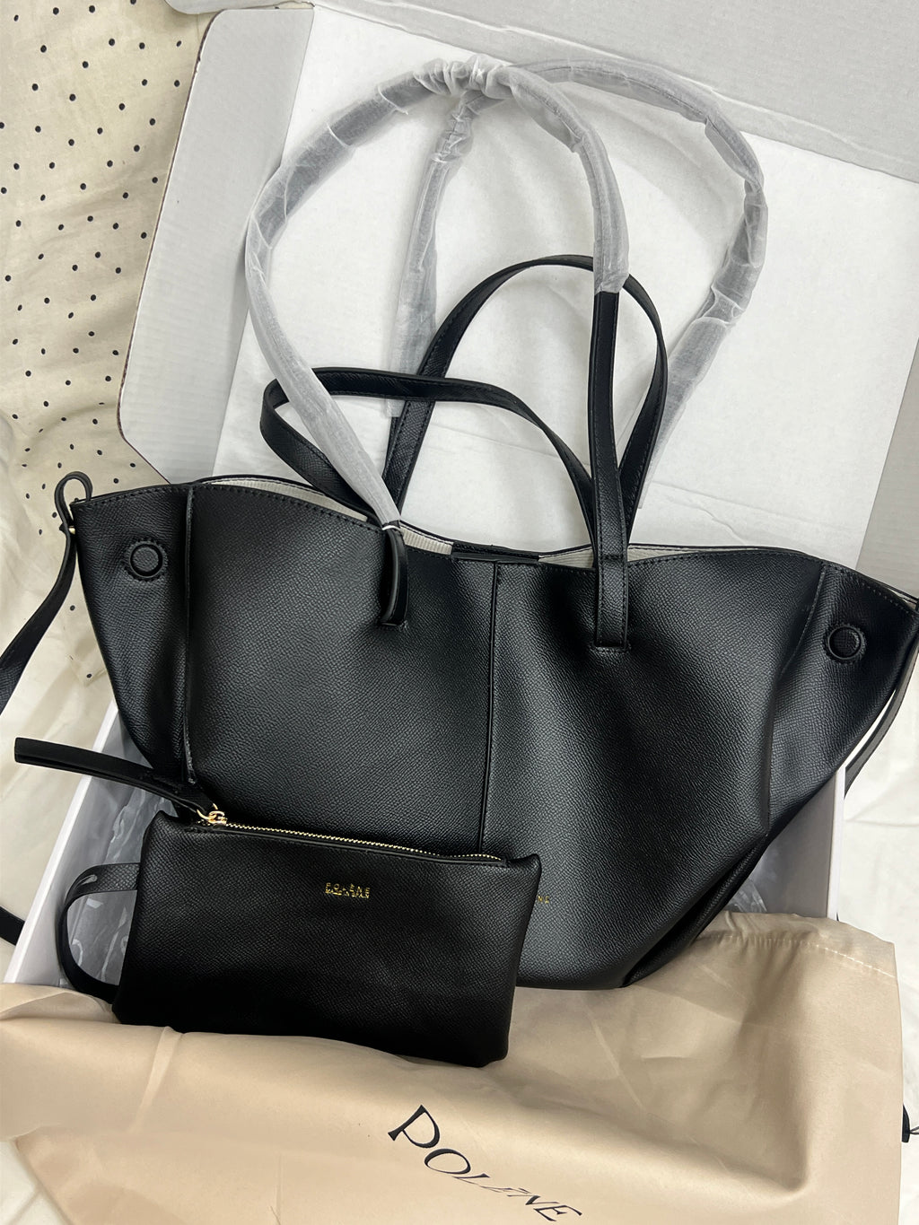 Polène Cyme Small Tote Bag – Black (With Pouch)