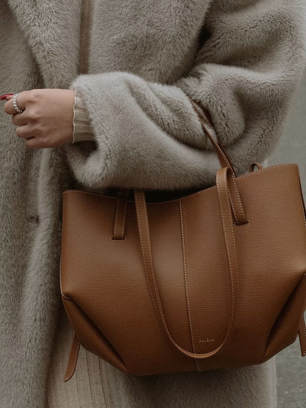 Polène Cyme Small Tote Bag – Camel Tan (With Pouch)