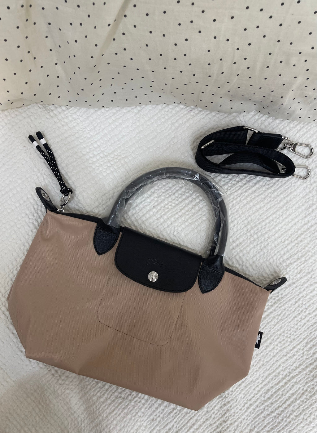 Longchamp Inspired Crossbody - Taupe(Small With Logo & Strap)