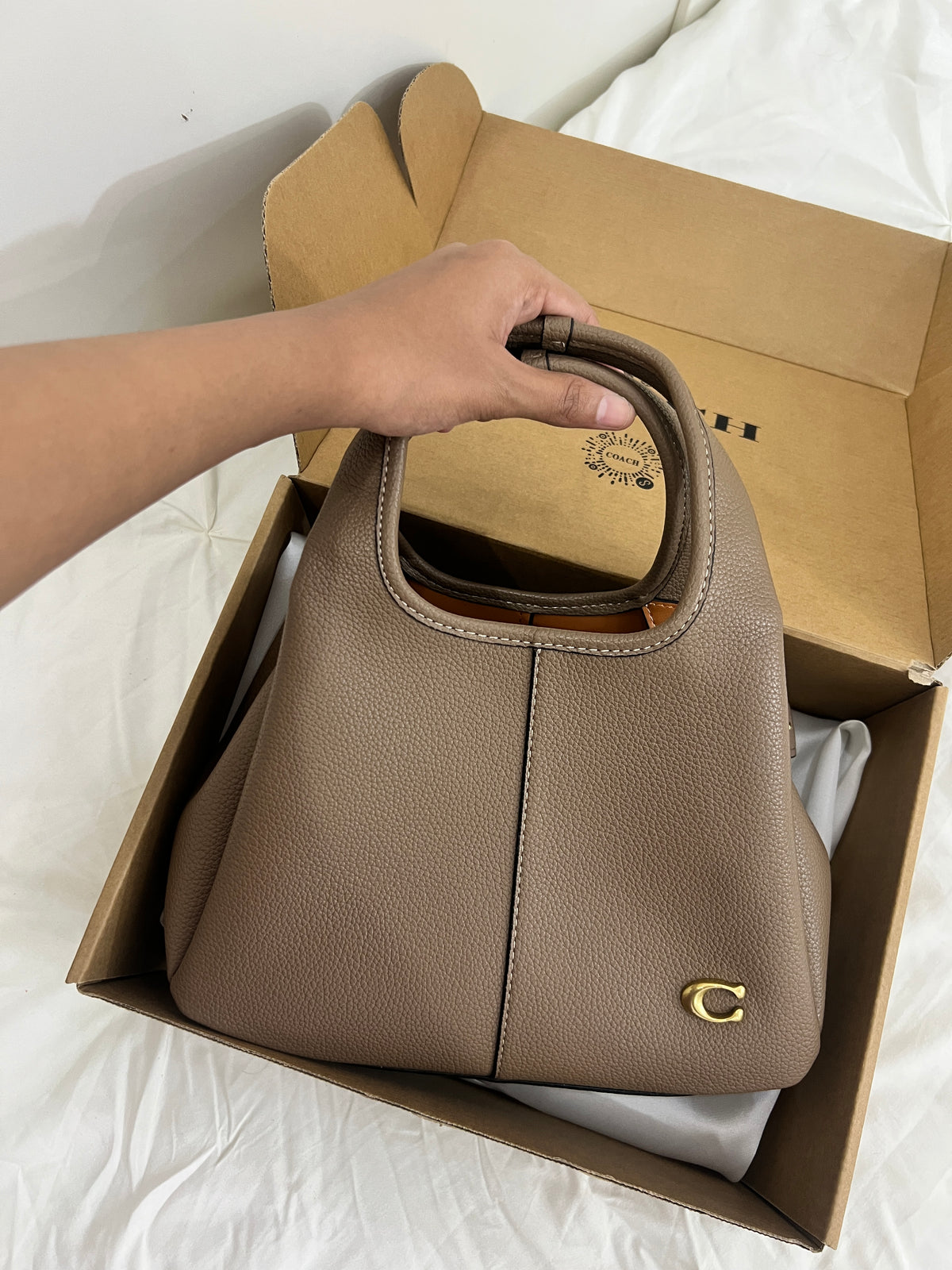 Coach Hobo Lana Shoulder Bag 23 In Signature Jacquard Taupe Leather
