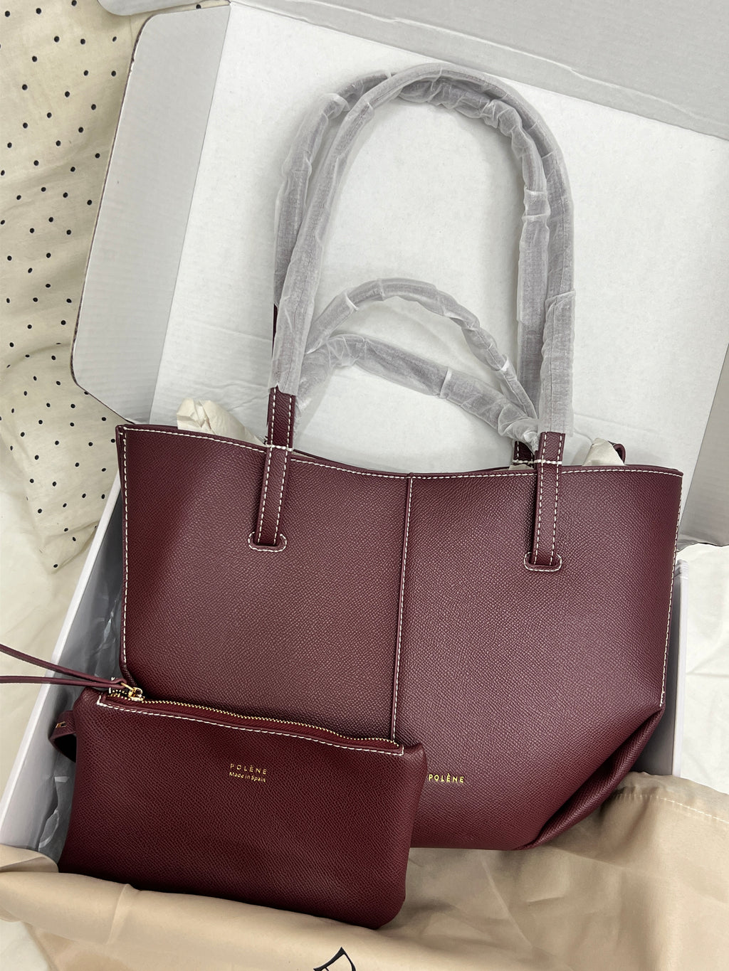Polène Cyme Small Tote Bag with Pouch - BURGUNDY