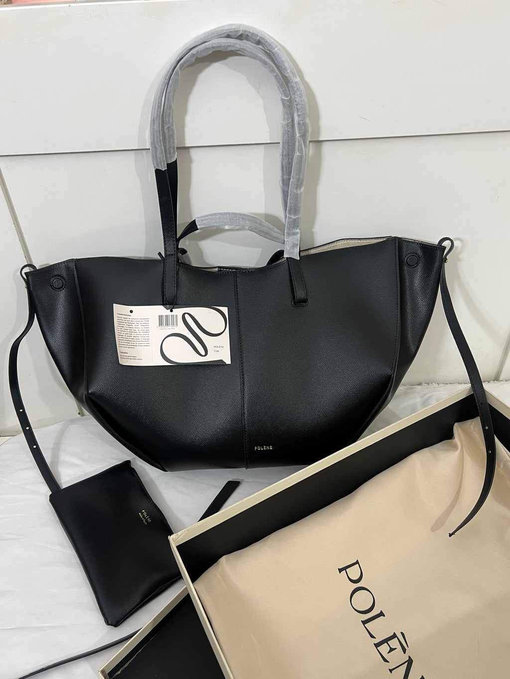 Polène Cyme Small Tote Bag – Black (With Pouch)
