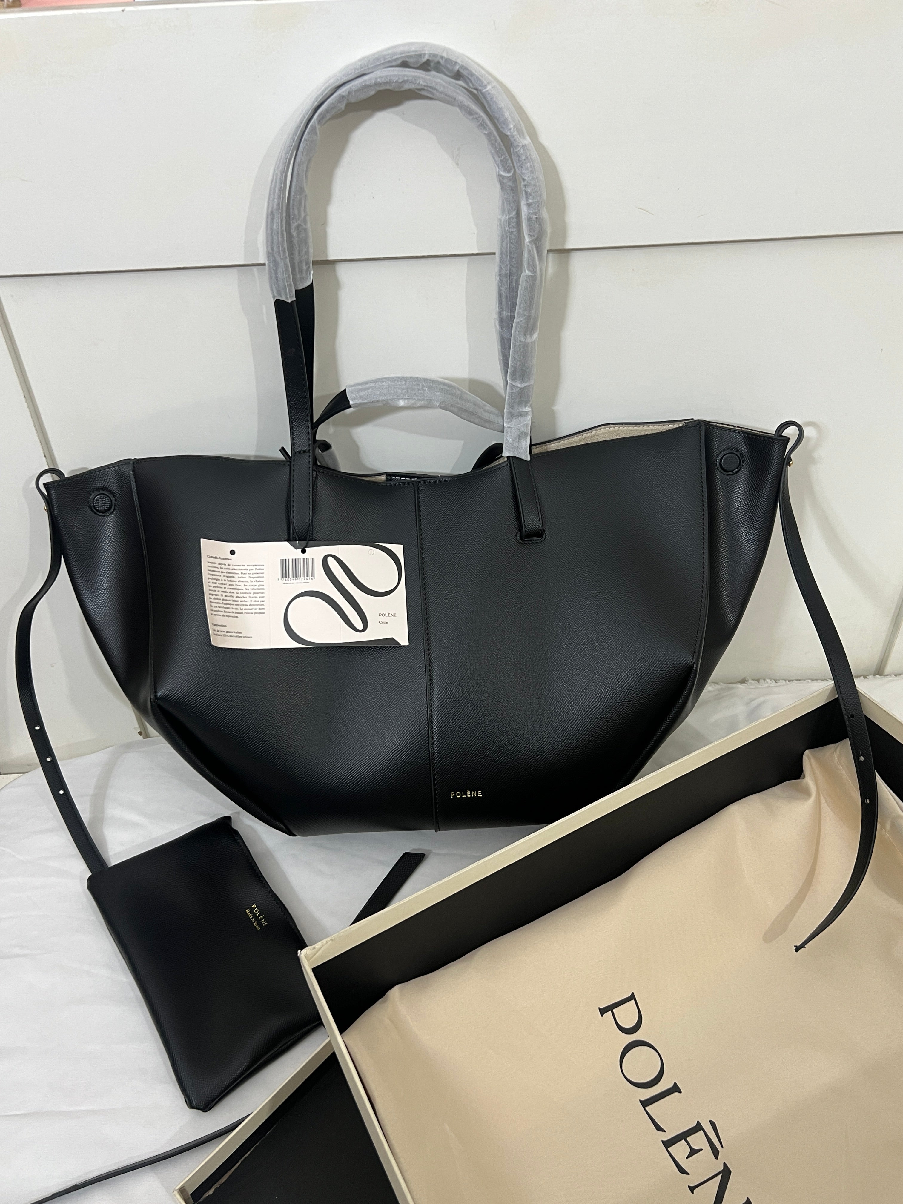 Polène Cyme Small Tote Bag – Black (With Pouch)