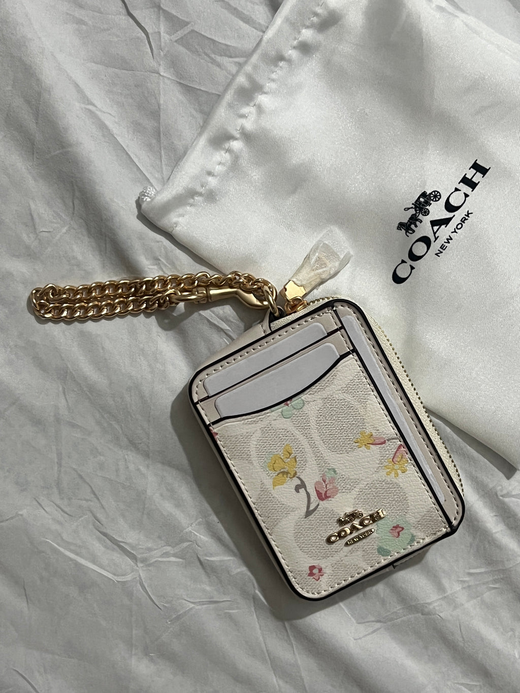 Coach Zip Card Case in White Print