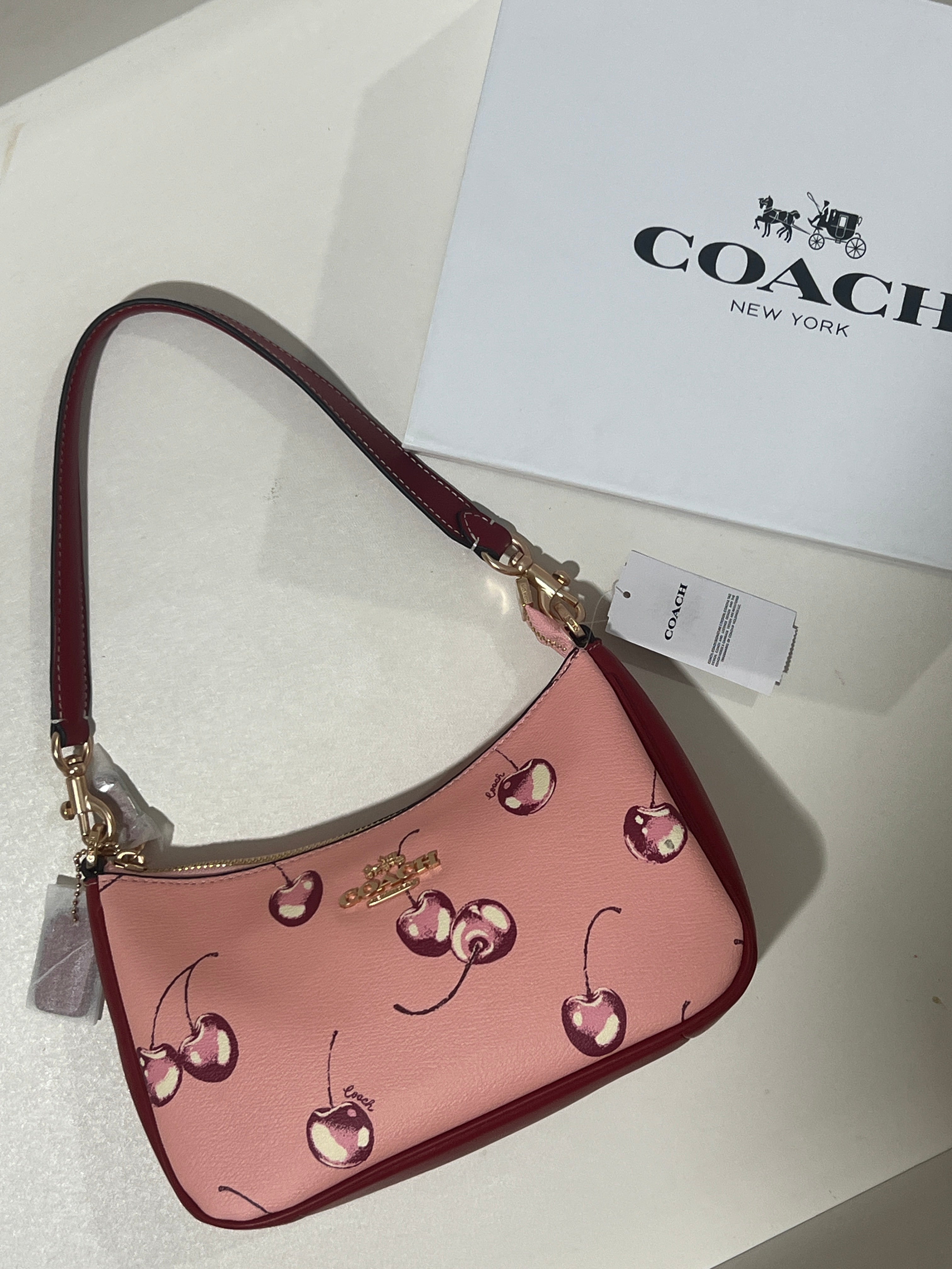 Coach Teri Cherry Pink Shoulder Bag (with Box and long strap)