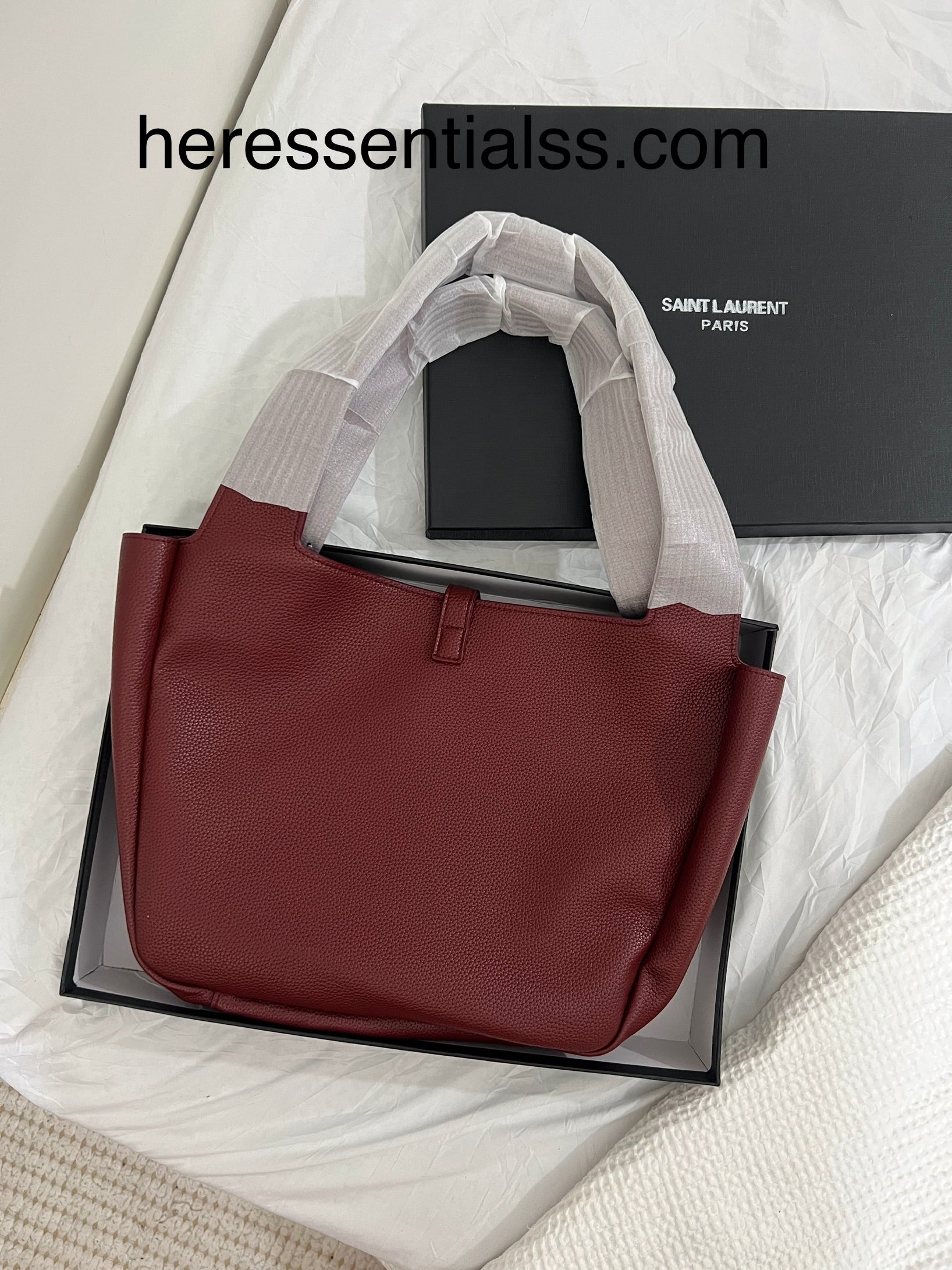 YSL INSPIRED TOTE BAG IN BURGUNDY ( WITH BOX AND MINI POUCH )