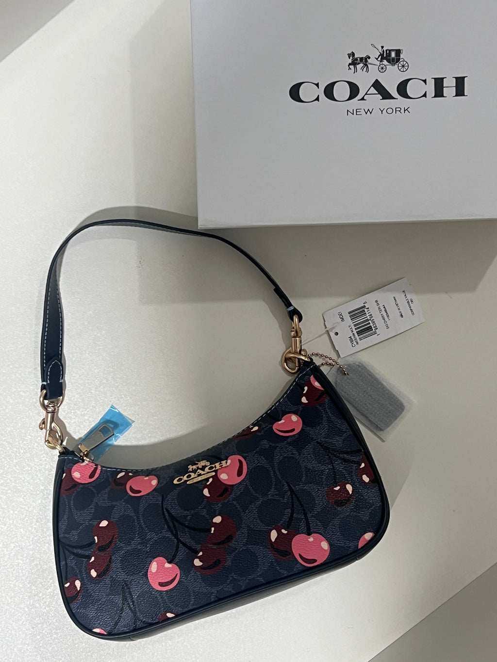 Coach Teri Blue Cherry Shoulder Bag (with Box and long strap)