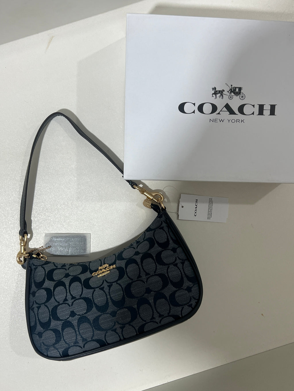 Coach Teri Shoulder Bag in Signature Chambray (With Box and long strap)
