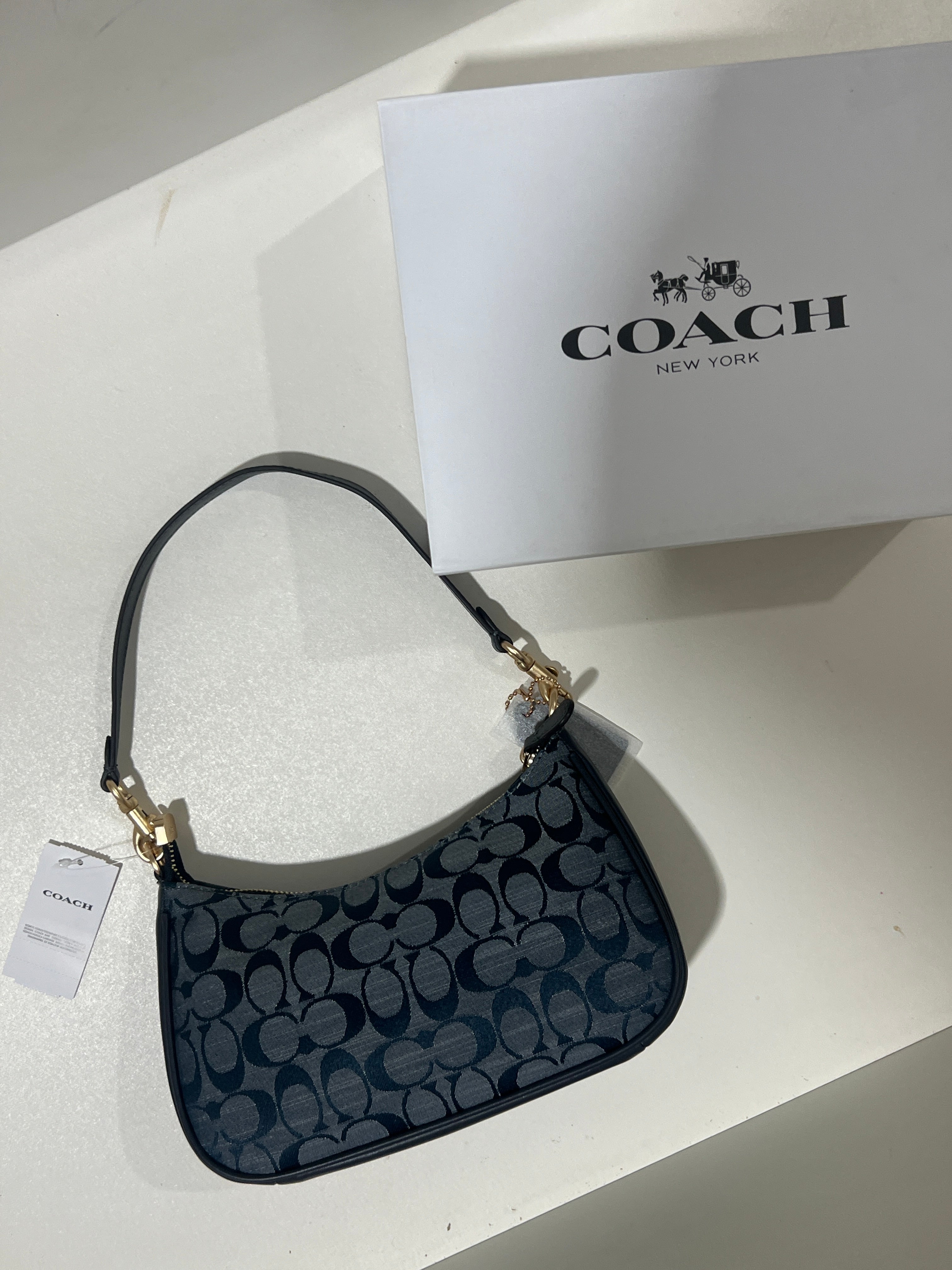 Coach Teri Shoulder Bag in Signature Chambray (With Box and long strap)