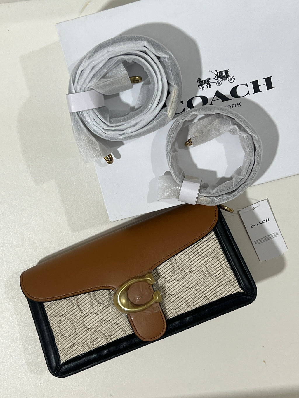 BLOCKED SIGNATURE COACH TAB 26 BAG (WITH STRAPS & BOX)