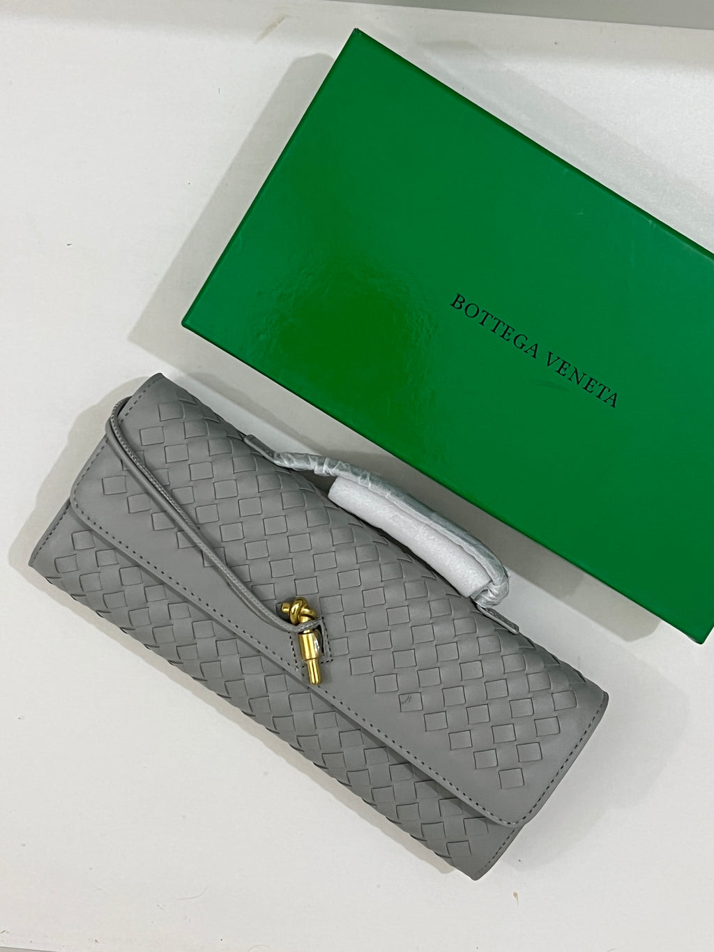 Bottega Veneta Inspired Clutch (Grey) with Long Strap