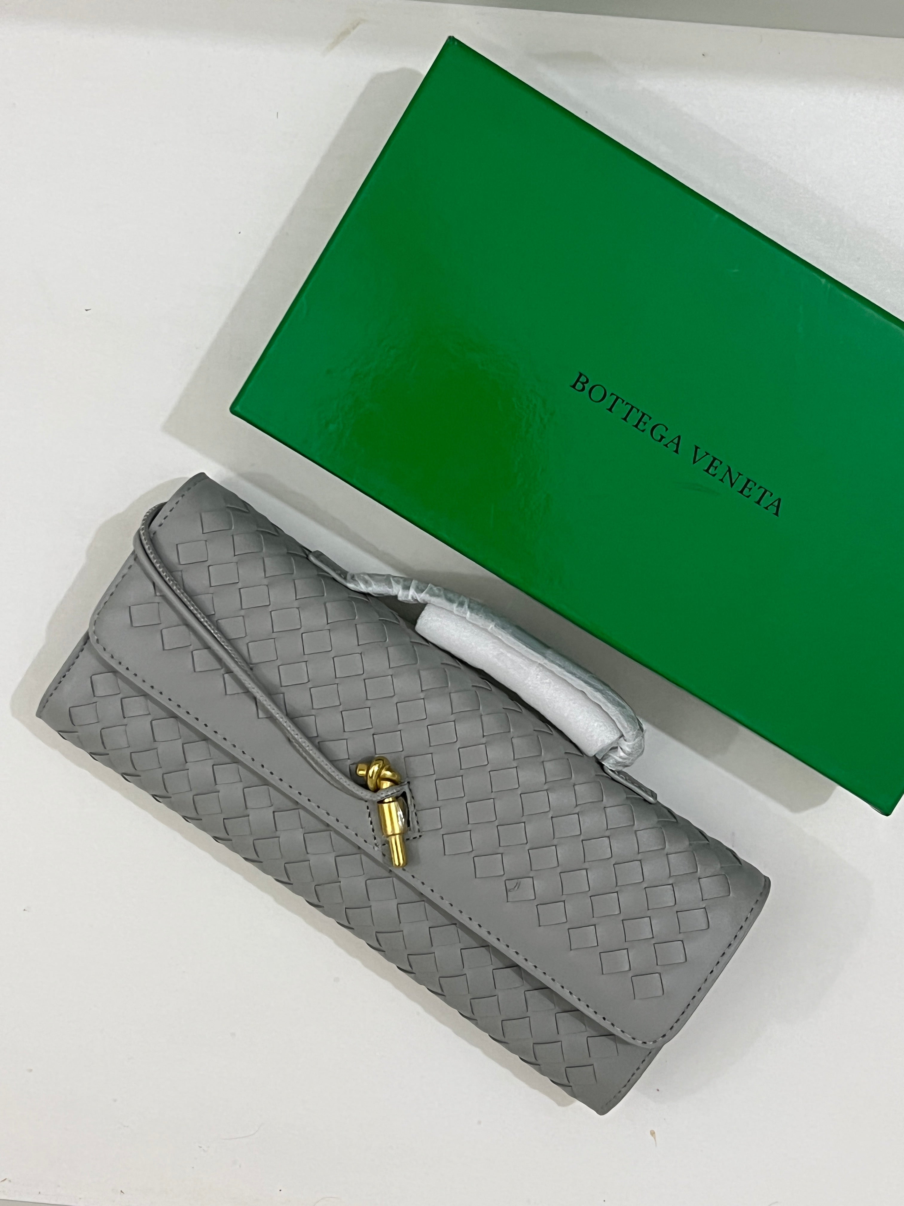 Bottega Veneta Inspired Clutch (Grey) with Long Strap
