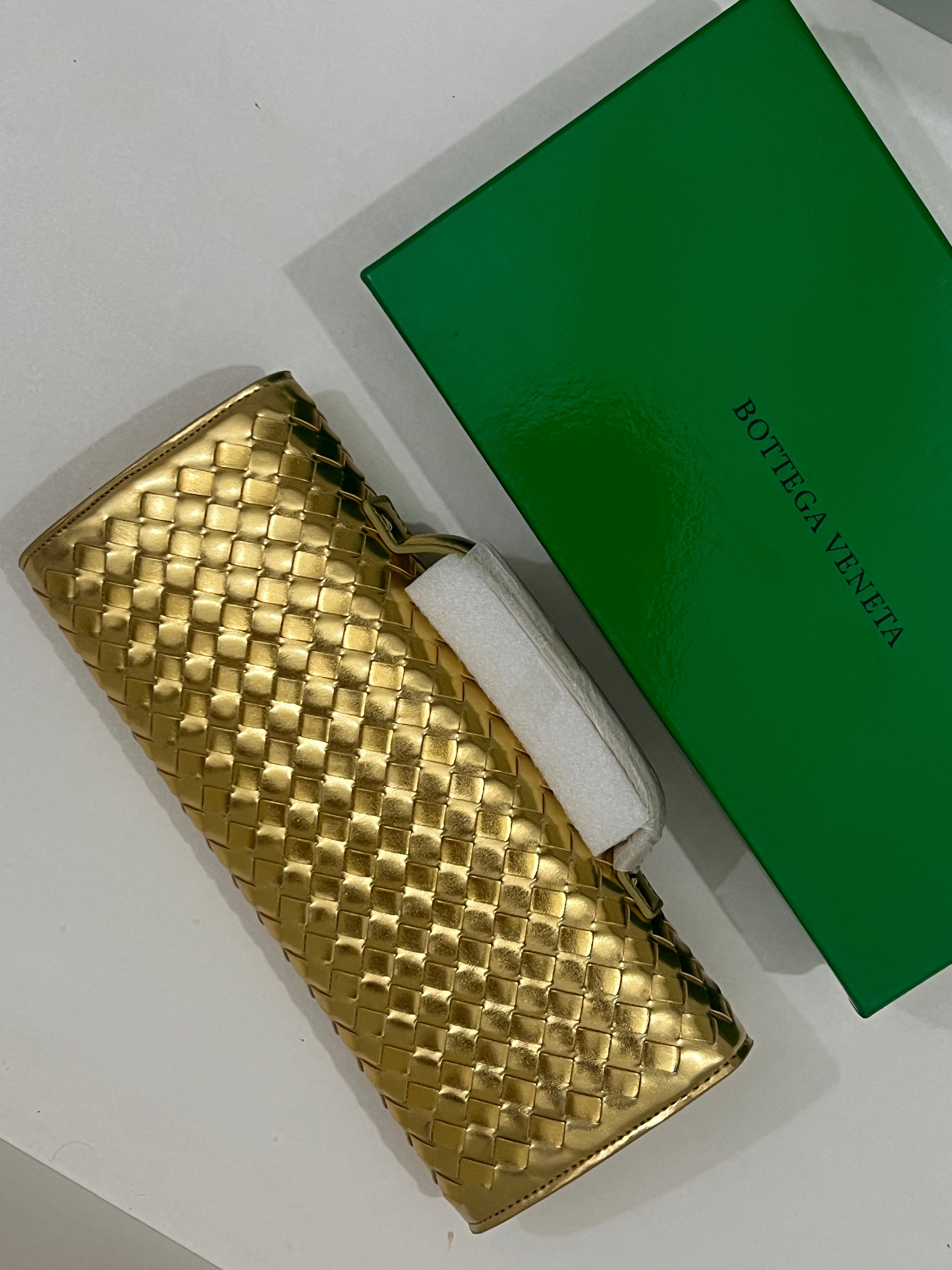 Bottega Veneta Inspired Clutch (Golden) with Long Strap