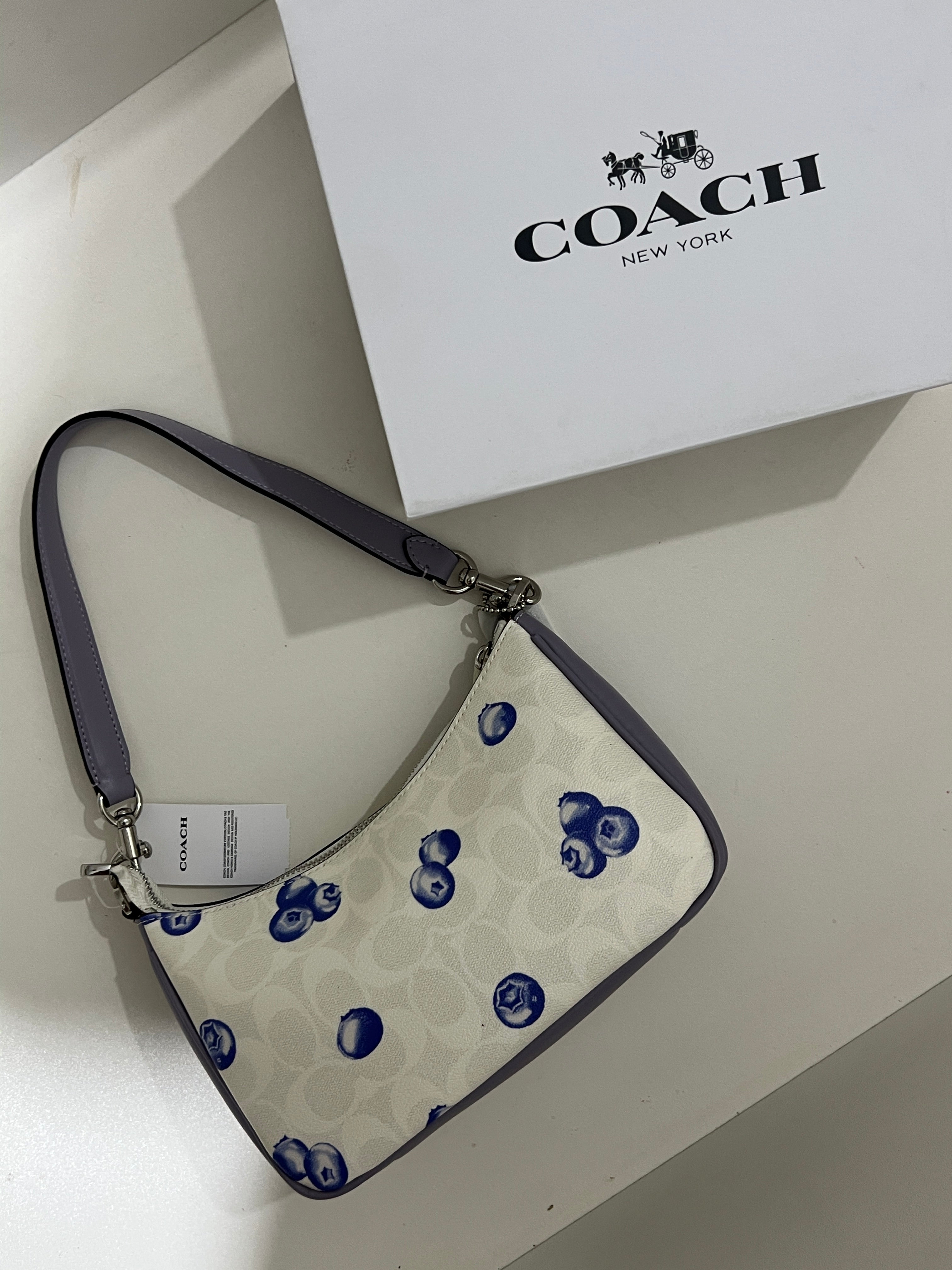 Coach Teri Signature Blueberry Shoulder Bag (with Box and long strap)