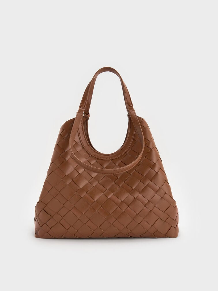 CHARLES & KEITH Ivette Woven Tote Bag - Chocolate