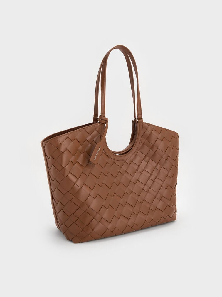 CHARLES & KEITH Ivette Woven Tote Bag - Chocolate