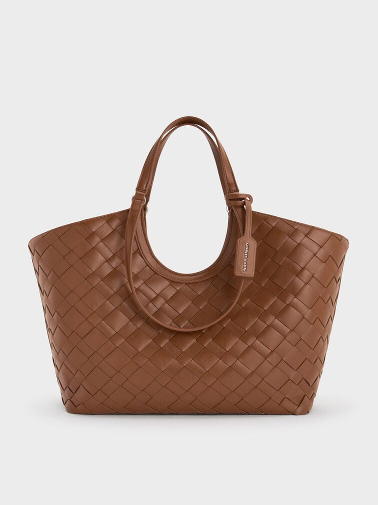 CHARLES & KEITH Ivette Woven Tote Bag - Chocolate