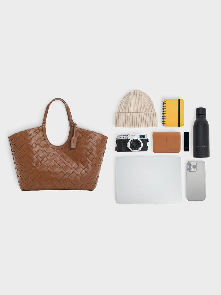 CHARLES & KEITH Ivette Woven Tote Bag - Chocolate