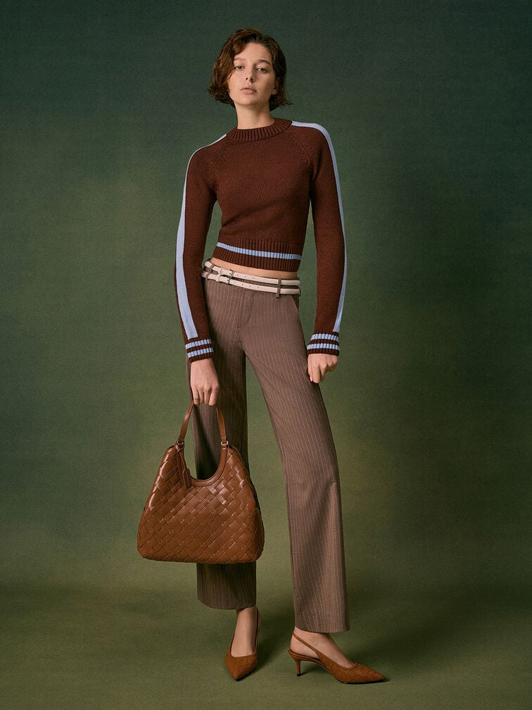 CHARLES & KEITH Ivette Woven Tote Bag - Chocolate