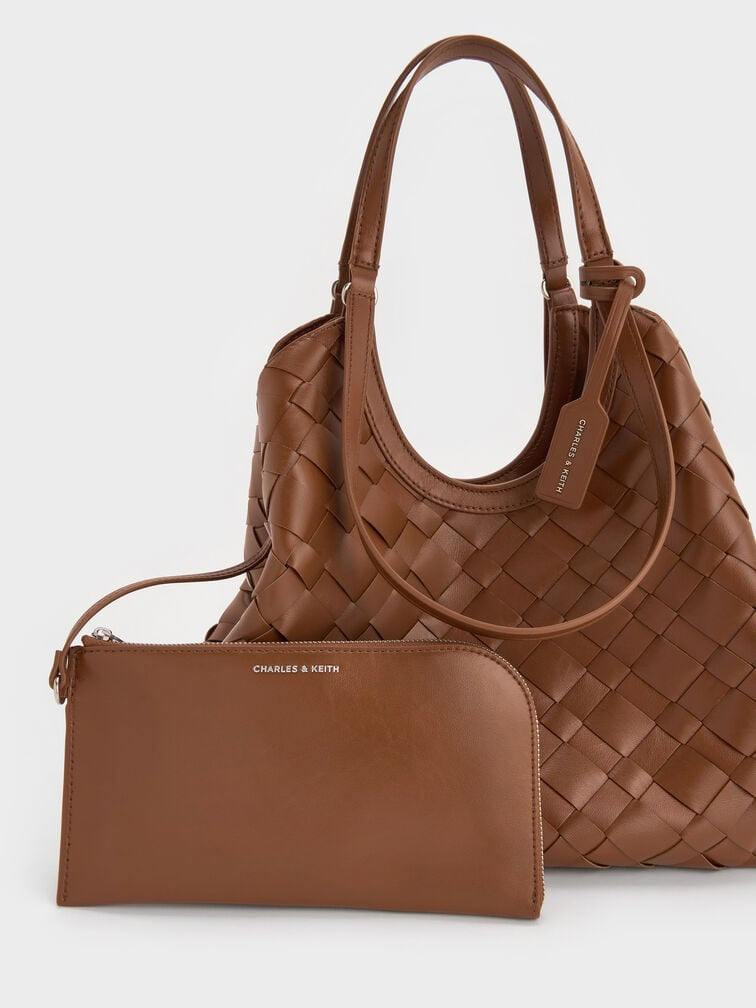CHARLES & KEITH Ivette Woven Tote Bag - Chocolate