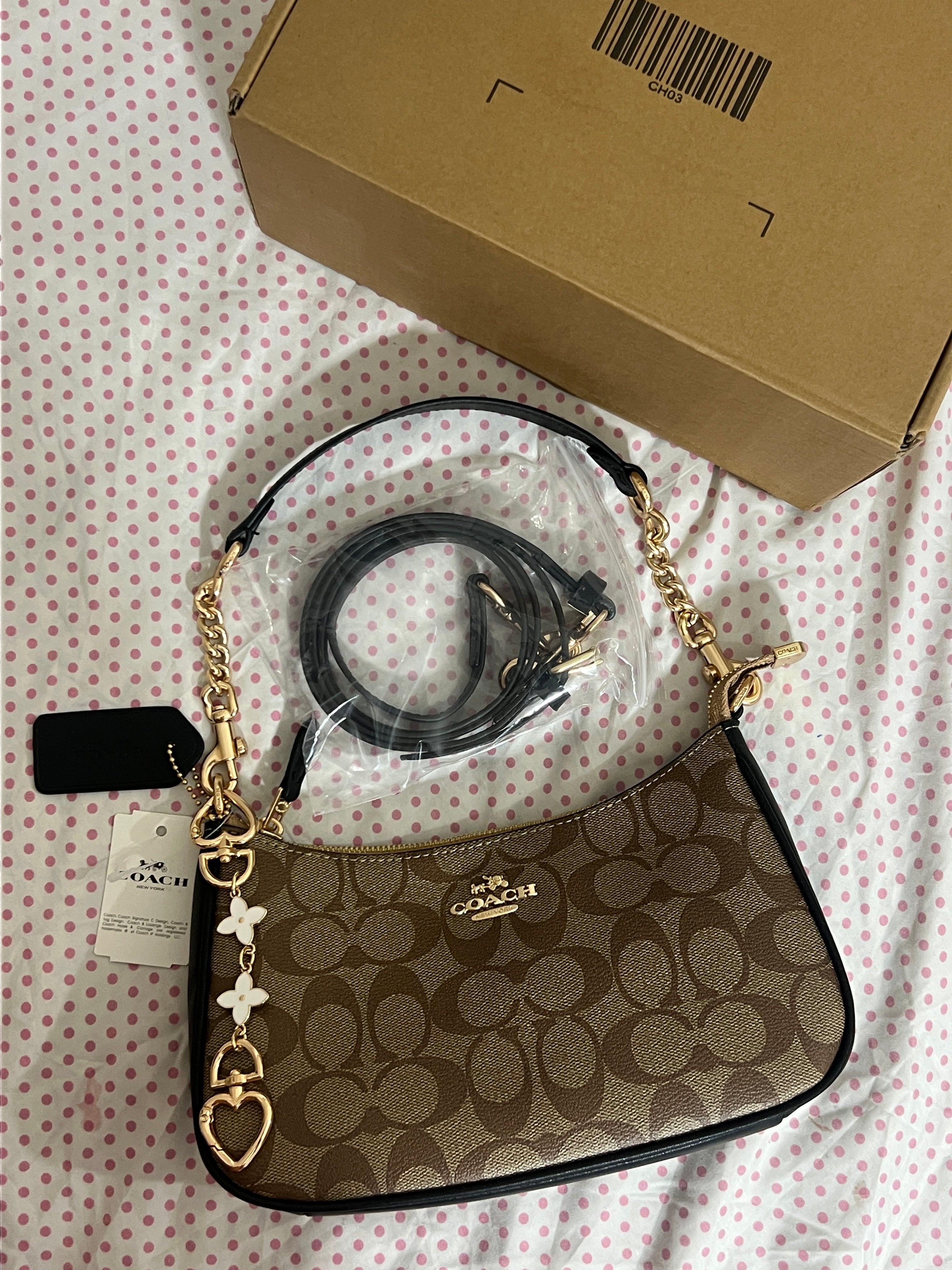 Coach Teri brown Shoulder Bag (with Box, Charm and long strap)
