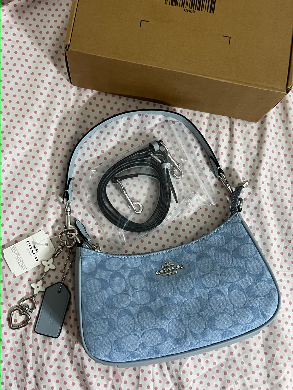 Coach Teri Shoulder Bag (with Box, Charm and  long strap)